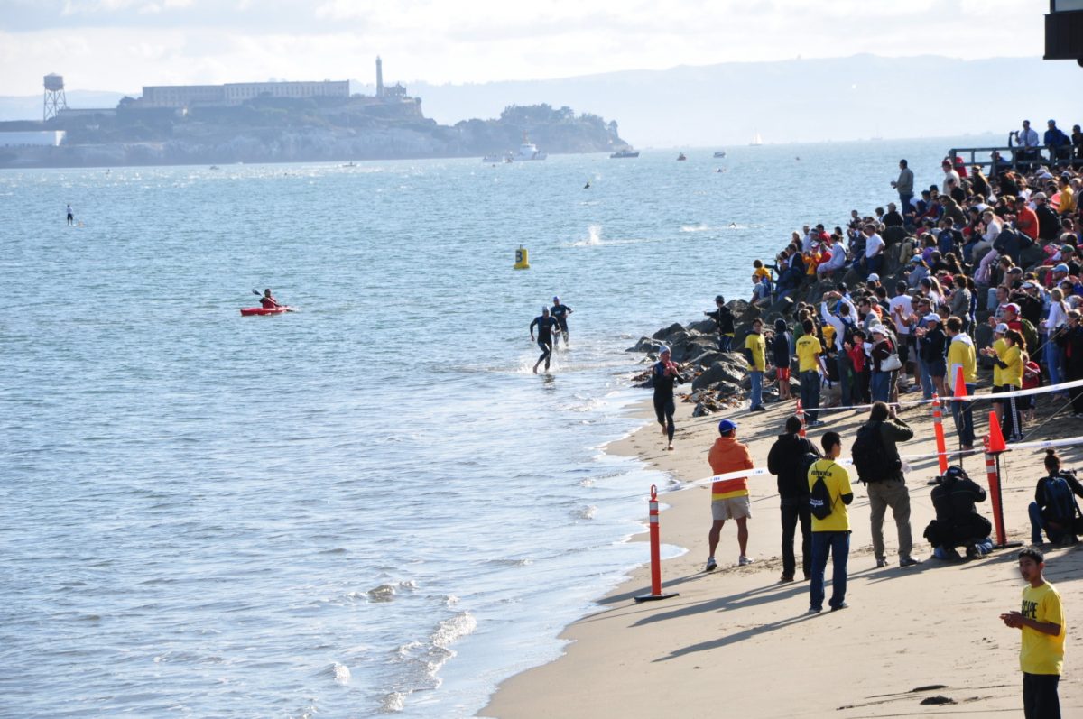 Alcatraz sets the backdrop for the Triathalon - Photo by Sonic Fitness Sports Photography